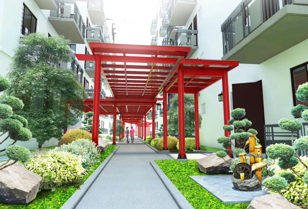 The covered pathways between two buildings of Asia Enclaves Alabang