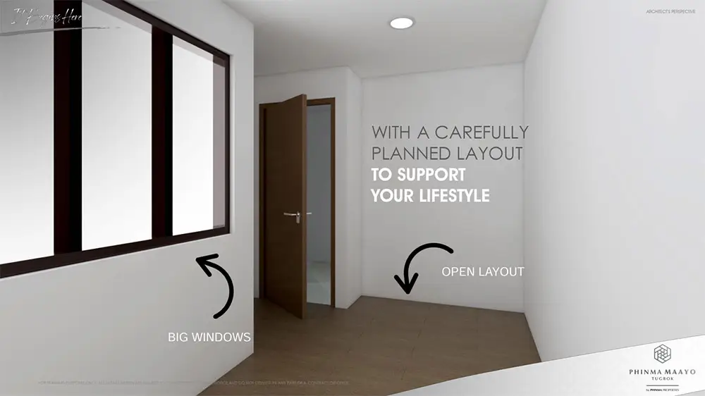 Simple and functional room layout featuring large windows and an open design to support lifestyle needs.