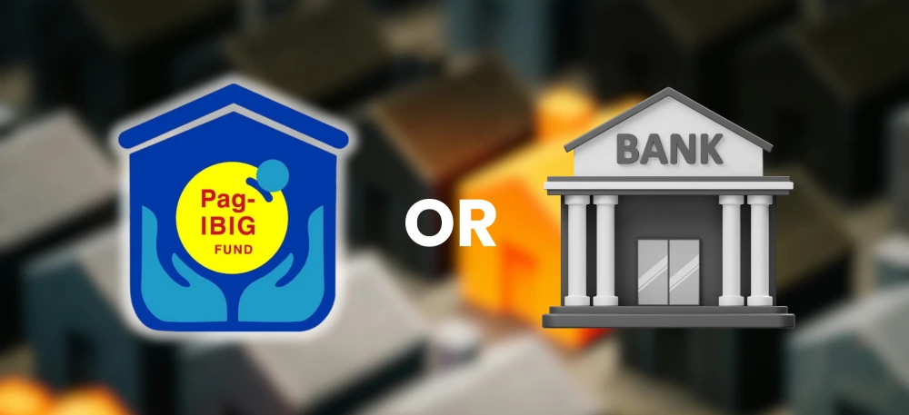 Illustration of Pag-IBIG vs Bank icons, highlighting the choice for a housing loan Philippines Pag-IBIG vs Bank.