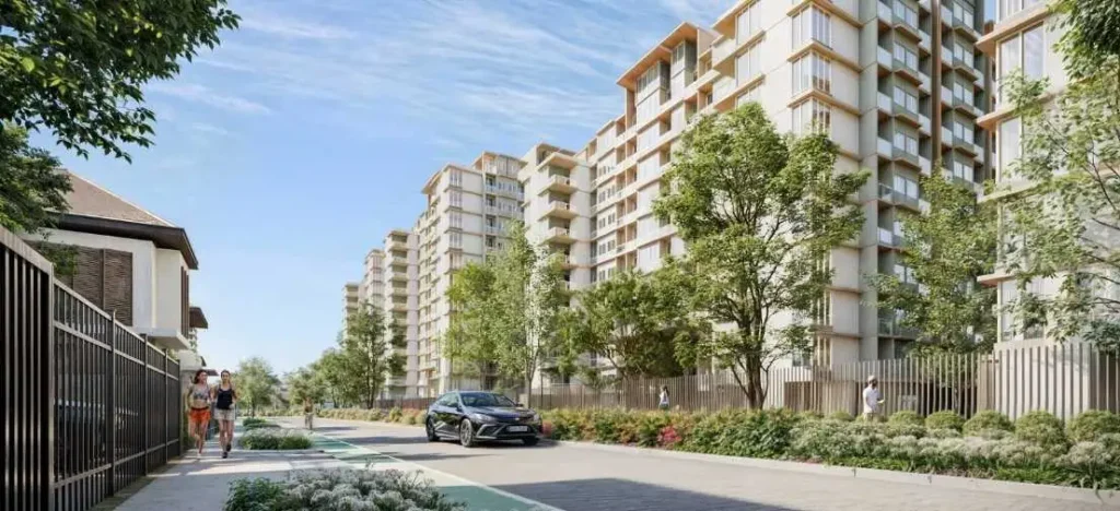 A sustainable gated community with a modern clubhouse, reflecting phinma values purpose-driven home living.